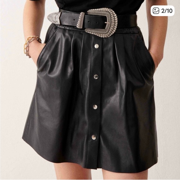 ba&sh Black Button-Front Genuine Leather Skirt - Picture 2 of 15